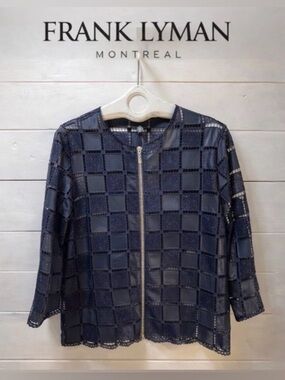 FRANK LYMAN NAVY FAUX LEATHER PATCHWORK JACKET – SIZE S